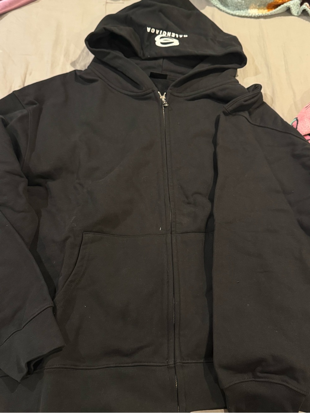 Balenciaga Black Zip-Up Hooded Sweatshirt with Subtle Logo